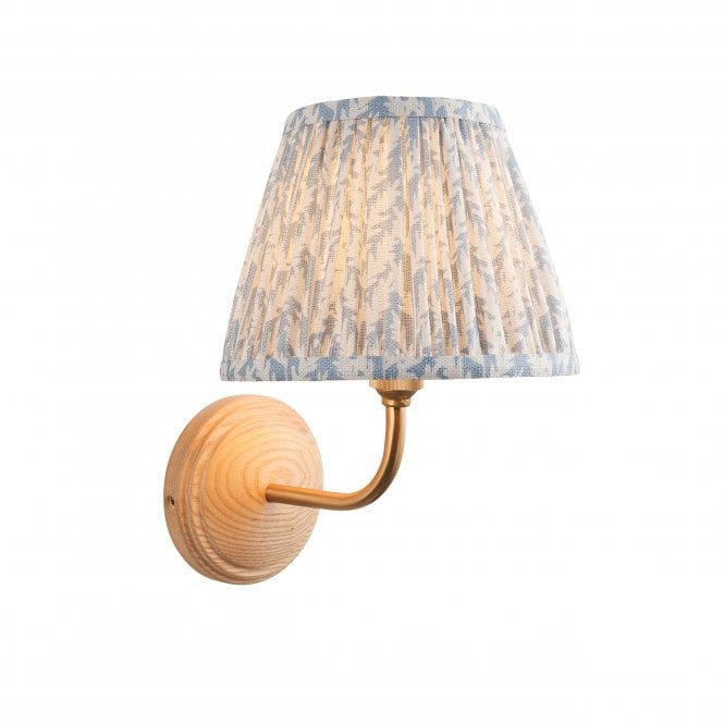 Wood Arc Wall Light with Leaf Shade in Blue