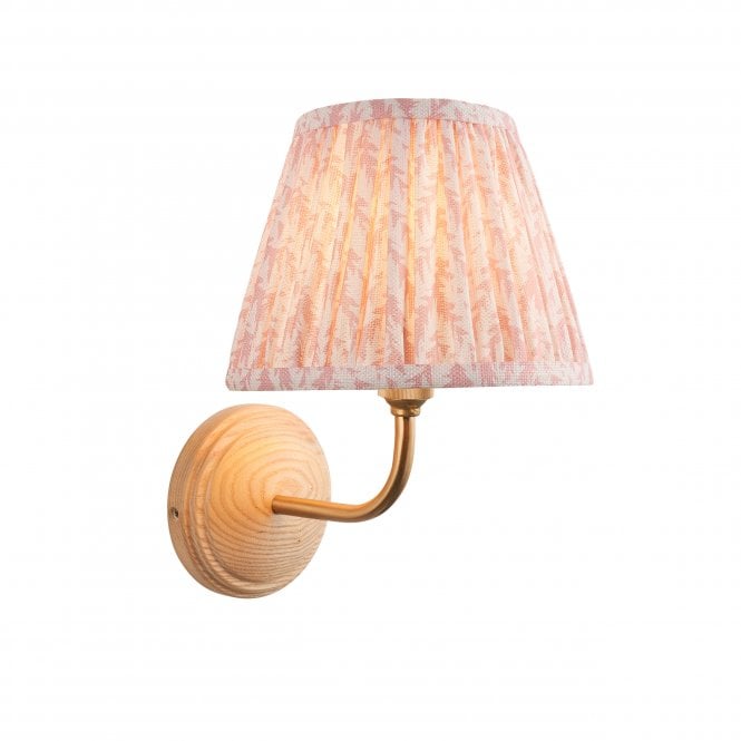 Wood Arc Wall Light with Leaf Shade in Peach