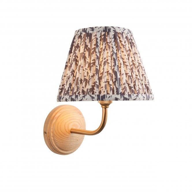 Wood Arc Wall Light with Leaf Shade in Pearl Grey
