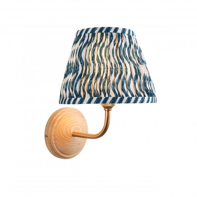 Wood Arc Wall Light with Ripple Shade in Marlin Blue