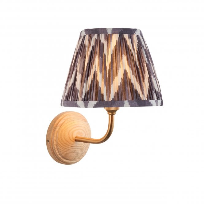 Wood Arc Wall Light with Zigzag Shade in Pearl Grey