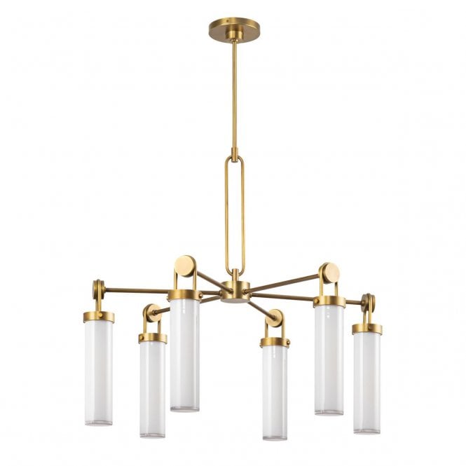 Wynwood 6 Light Chandelier - Vintage Brass With Opal Glass Shades