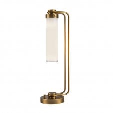 industrial style brass table lamp with opal glass column shade