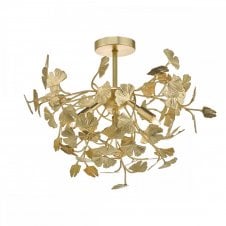 YADIRA 4lt floral semi flush ceiling light in gold effect