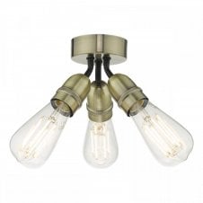 3 Light Flush Ceiling Light Antique Brass