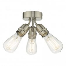 3 Light Flush Ceiling Light Satin Nickel Bare Bulb