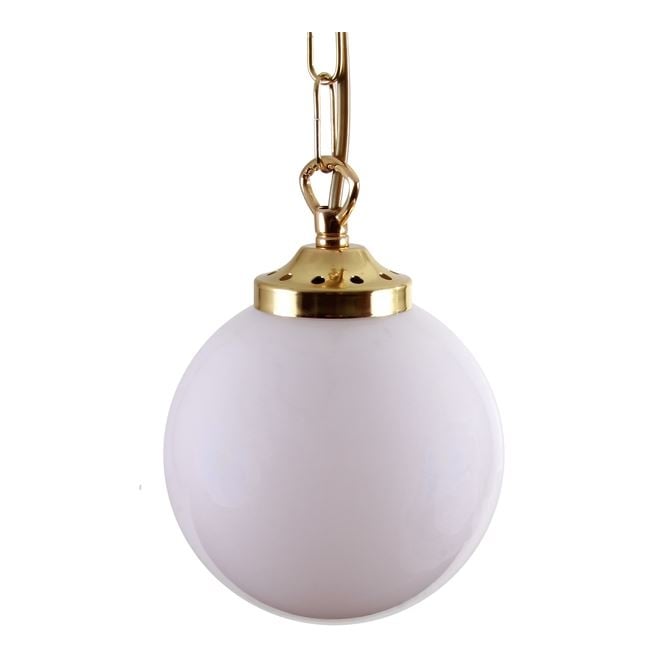 YAOUNDE opal white globe ceiling pendant with polished brass suspension