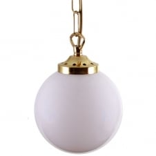 opal glass globe pendant with polished brass suspension