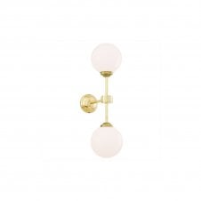 YAOUNDE twin polished brass wall light with opal glass globes