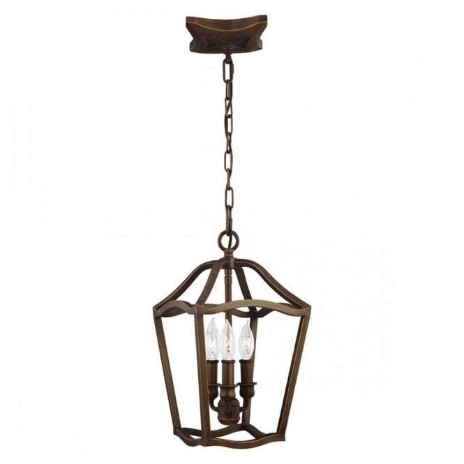 YARMOUTH 3 light ceiling pendant light in aged brass finish