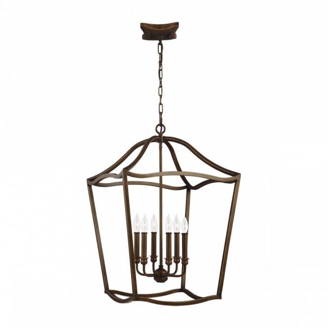 YARMOUTH 6 light ceiling pendant light in aged brass finish