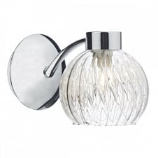 YASMIN contemporary polished chrome wall light with ribbed glass shade and decorative mesh inner