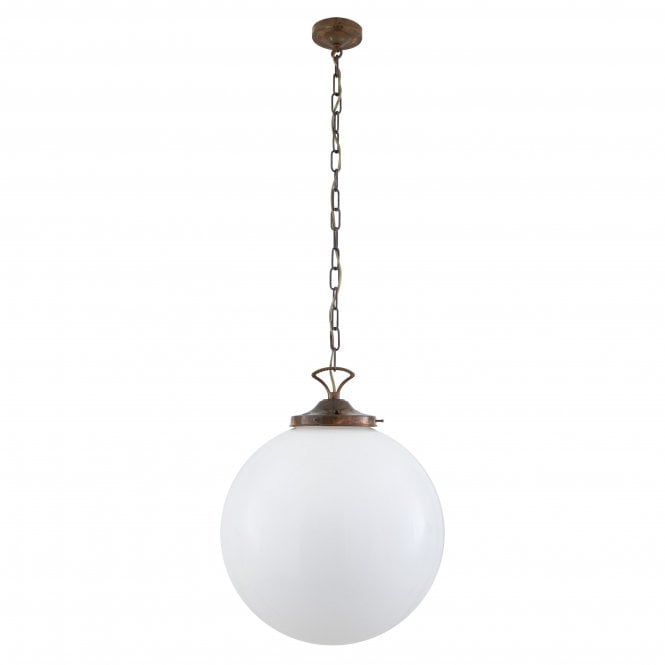 YEREVAN opal glass globe ceiling pendant with antique brass suspension