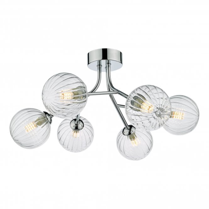 YISKA 6 Light Semi Flush Polished Chrome Ribbed Glass