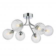 YISKA 6 Light Semi Flush Polished Chrome Ribbed Glass