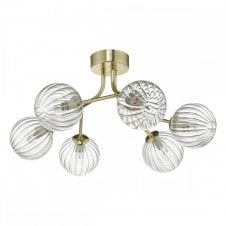 YISKA 6lt semi flush gold and ribbed glass ceiling light