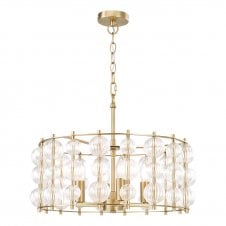 satin gold pendant light with ribbed glass decorative spheres 