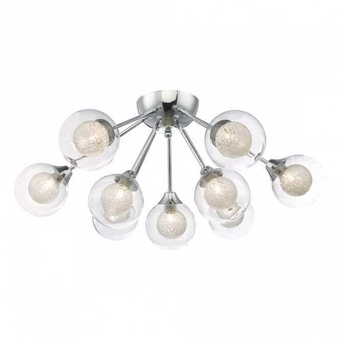 ZEKE 9 light semi flush in chrome with glass globe shades