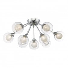 ZEKE 9 light semi flush in chrome with glass globe shades