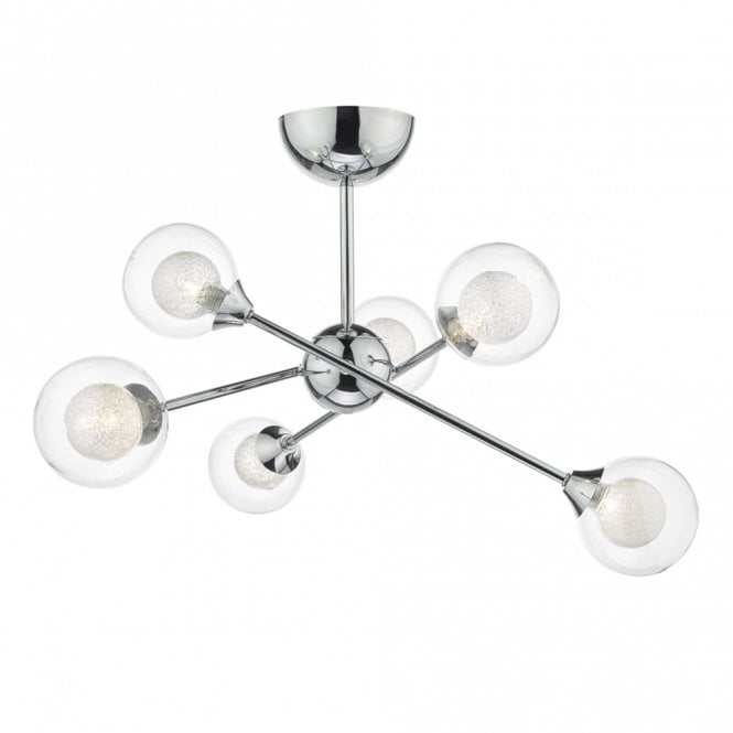 ZEKE contemporary 6 light chrome ceiling light with glass shades