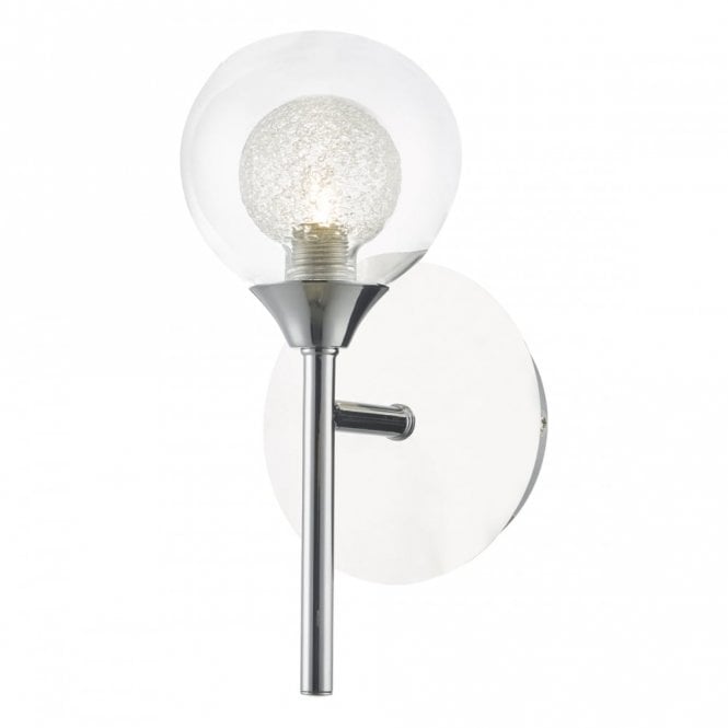 ZEKE polished chrome wall light with glass globe with spun glass inner