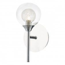 ZEKE polished chrome wall light with glass globe with spun glass inner