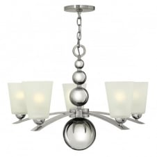 ZELDA Art Deco nickel chandelier with frosted glass shades - 5 lights