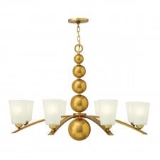 ZELDA vintage brass chandelier with frosted glass shades - 8 lights