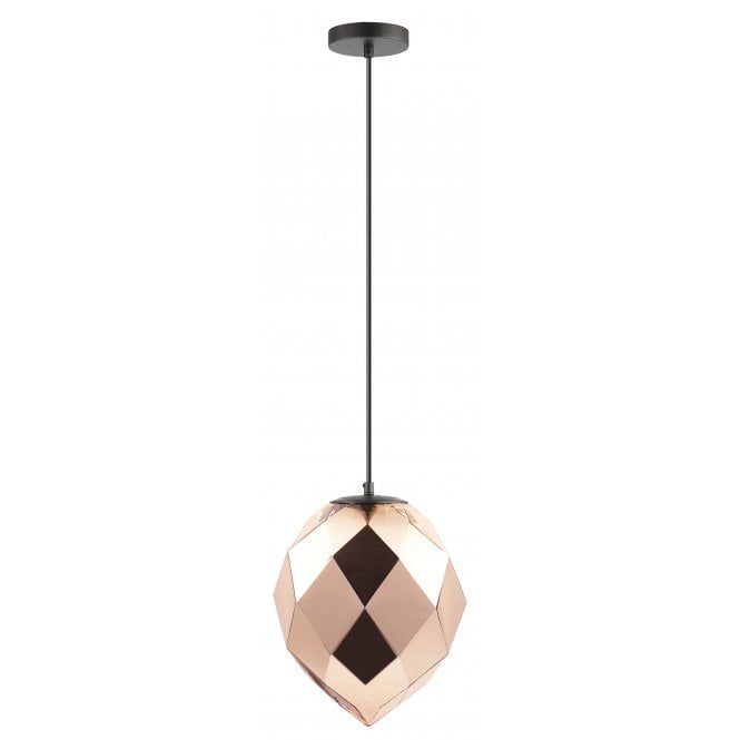 ZOE Geometric Glass Diamond Ceiling Pendant with Gold Glass Black