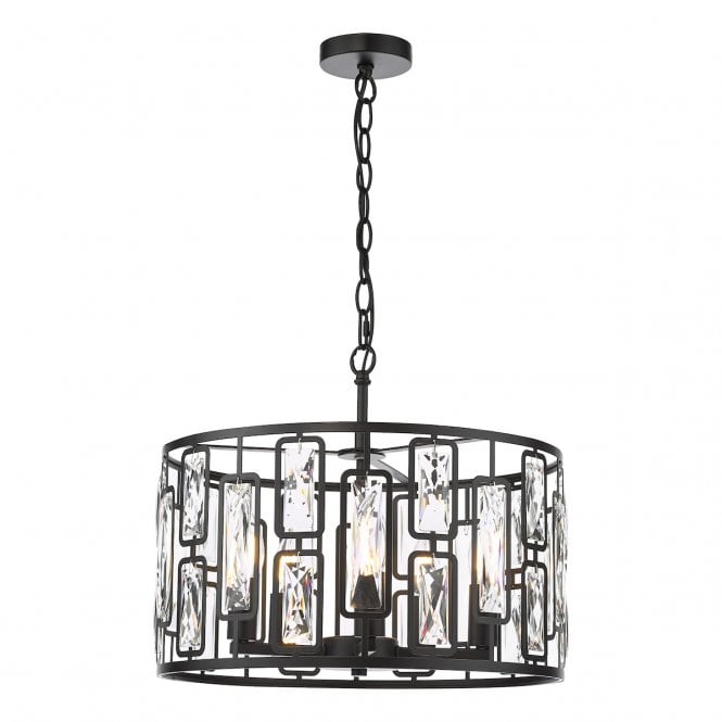 Zoelle 5 Light Matt Black and Crystal Pendant