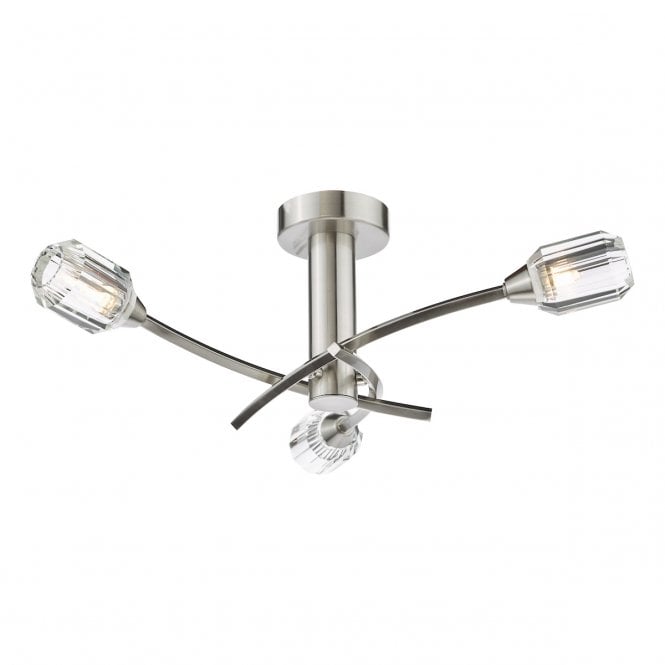 Zonda 3 Light Semi-Flush | Brushed Nickel and Crystal