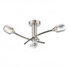 Brushed Nickel semi-flush ceiling light with Crystal shades