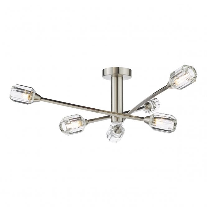 Zonda 6 Light Semi-Flush | Brushed Nickel and Crystal