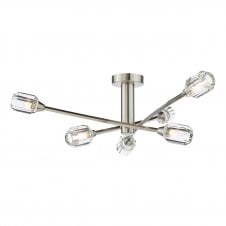 brushed nickel semi-flush ceiling light with crystal shades