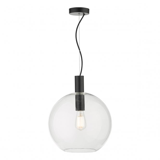 ZULA 1 Light Single Ceiling Pendant Black Clear Glass