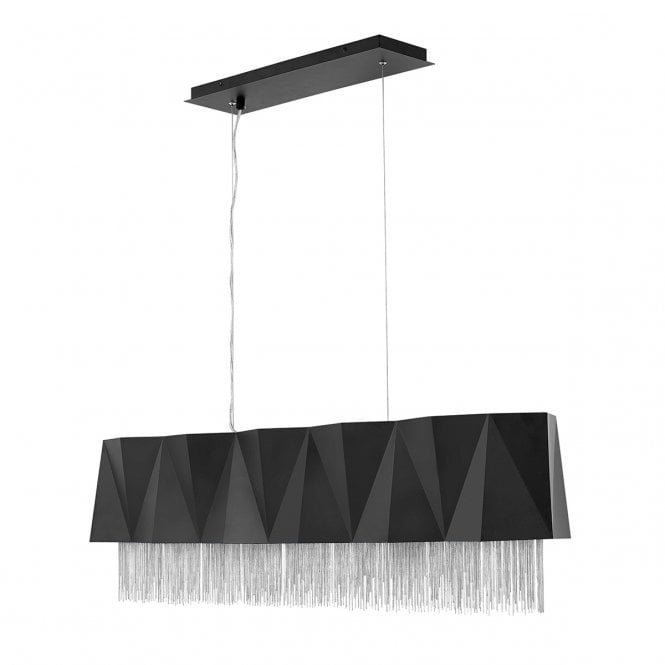 ZUMA 6 Light Linear Over Table Pendant Light in Black with Silver Chain Fringing
