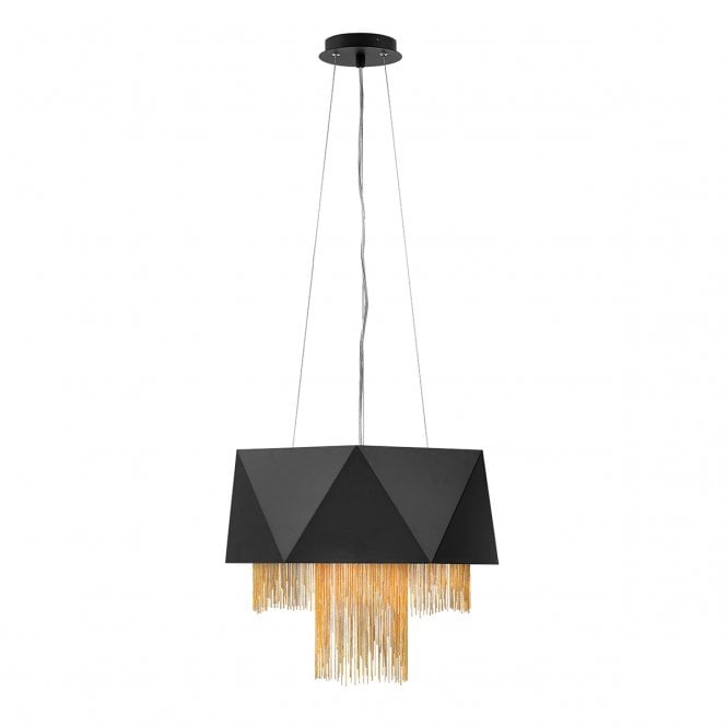 ZUMA 6 Light Pendant light in black with decorative tiers of chain.